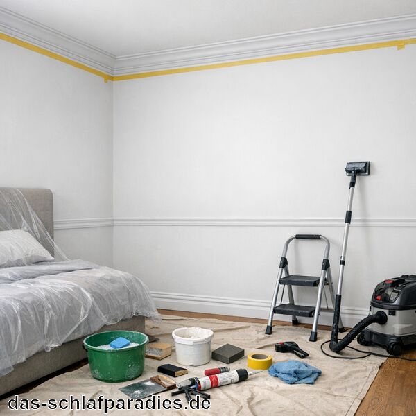 Stuck-Leisten an Wänden im Schlafzimme