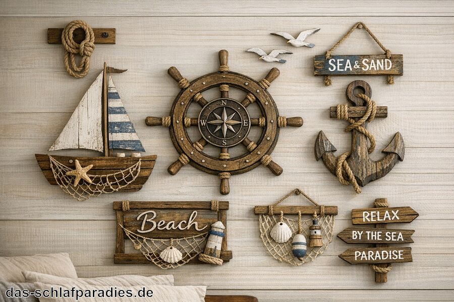 Materialien wie Holz und Seil integrieren - Maritime Wanddeko für das Schlafzimmer
