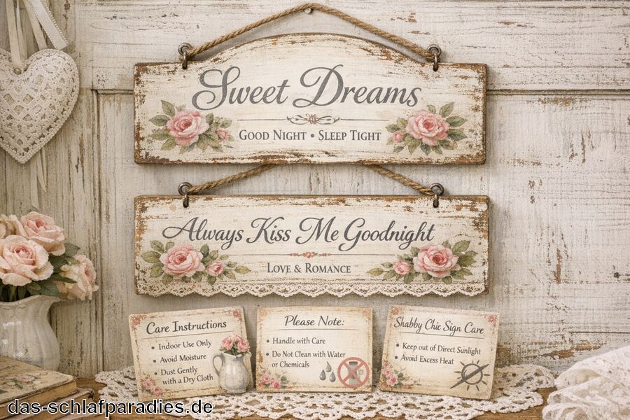 Pflege und Reinigung der Schilder beachten - Shabby Chic Schilder für das Schlafzimmer