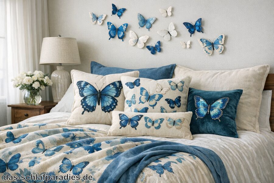 Dekorative Schmetterling-Kissen und Stoffe - Deko Schmetterlinge für das Schlafzimmer