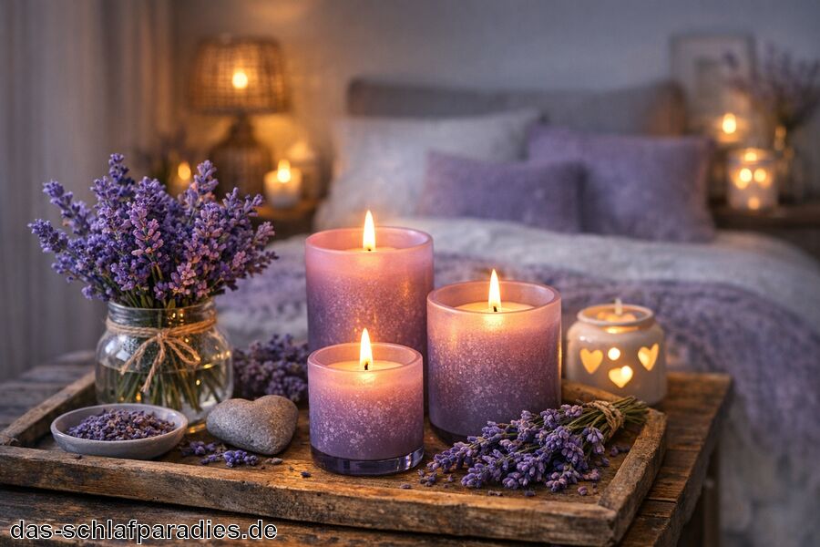 Lavendelkerzen für stimmungsvolle Beleuchtung nutzen - Deko Lavendel für das Schlafzimmer