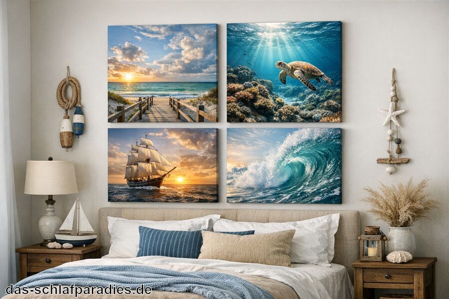Wasser- und Meeres-Prints einsetzen - Maritime Wanddeko für das Schlafzimmer