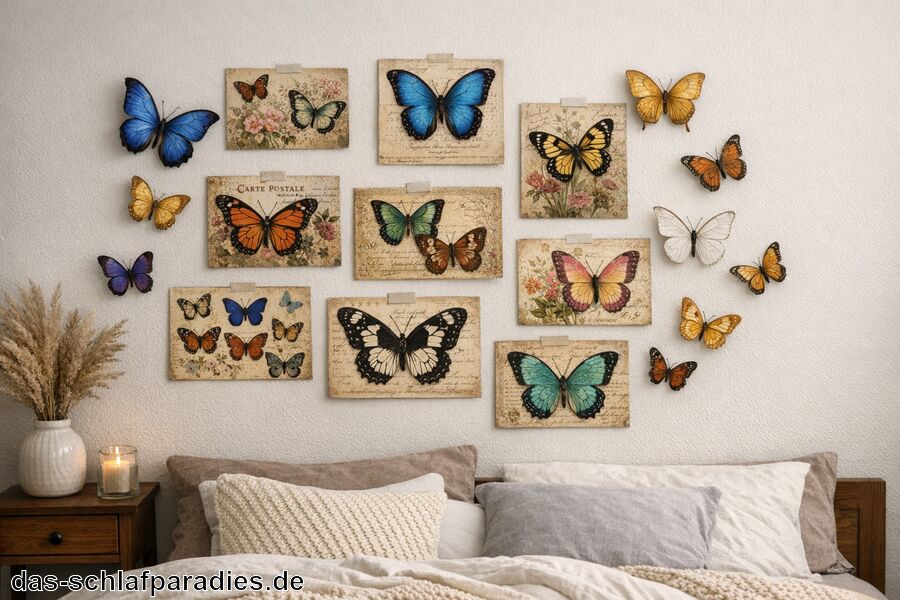 Schmetterlings-Postkarten als Wanddekoration - Deko Schmetterlinge für das Schlafzimmer