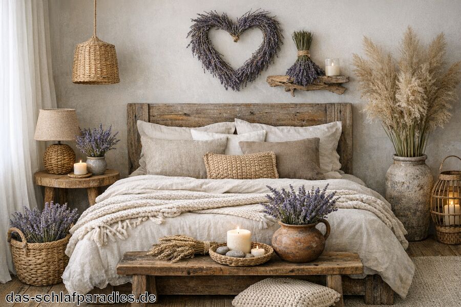 Kombinationen mit anderen Naturmaterialien planen - Deko Lavendel für das Schlafzimmer