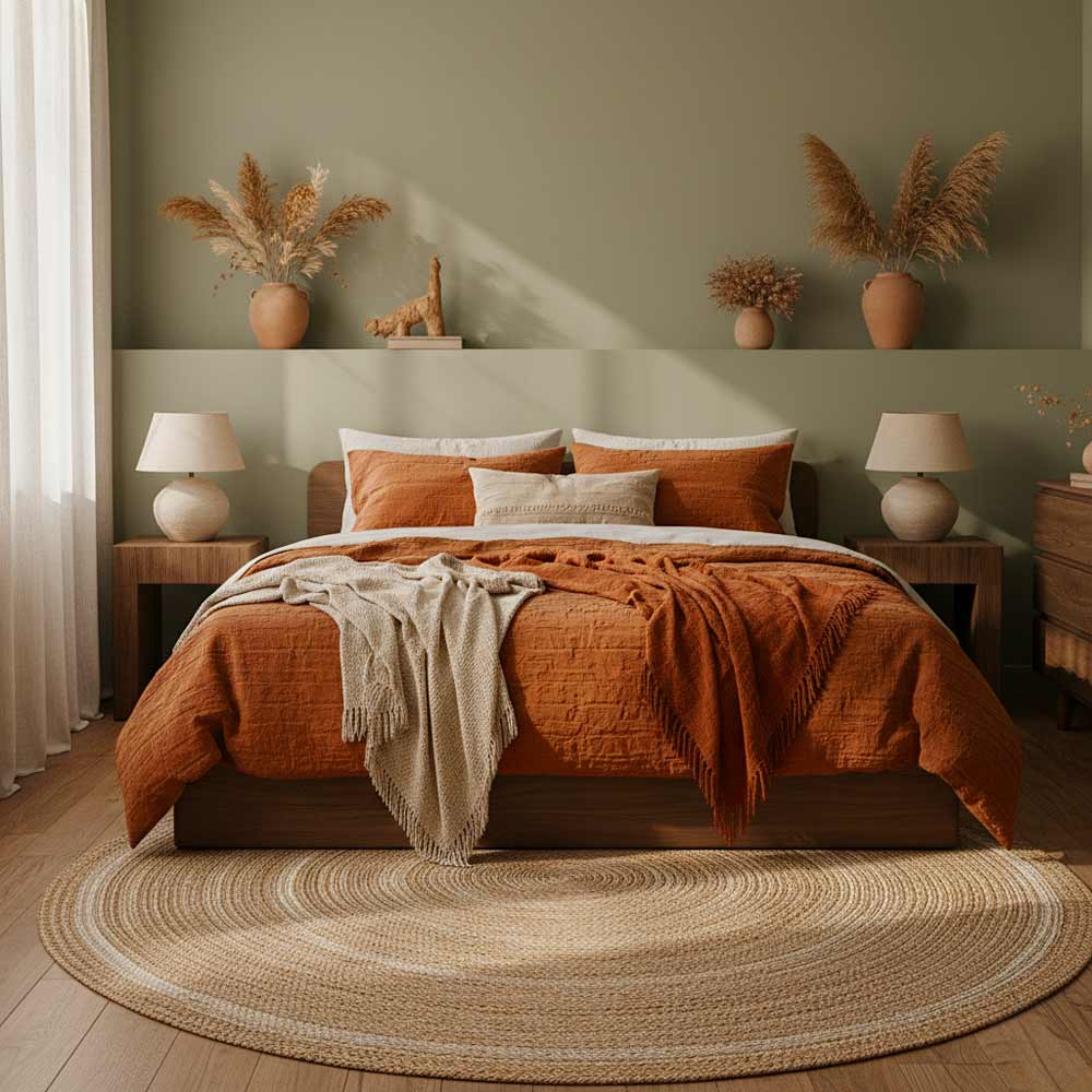 Schlafzimmer Farbtrends: Warme Erdtöne wie Khaki und Burnt Orange Schlafzimmer Farbtrends: Warme Erdtöne wie Khaki und Burnt Orange