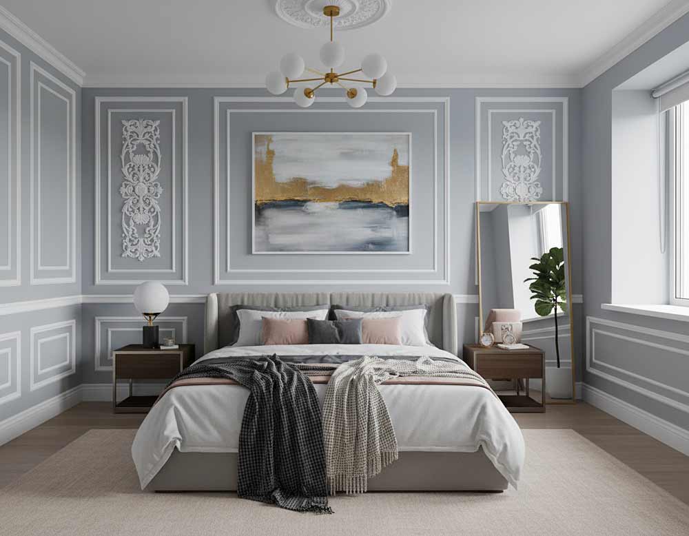 Ideen für Stuck-Leisten an Wänden im Schlafzimmer Ideen für Stuck-Leisten an Wänden im Schlafzimmer