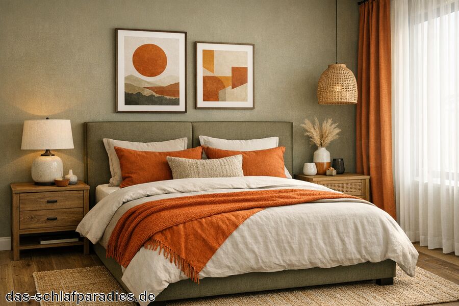 Schlafzimmer Farbtrends : Warme Erdtöne wie Khaki und Burnt Orange Schlafzimmer Farbtrends : Warme Erdtöne wie Khaki und Burnt Orange